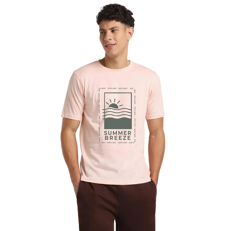 نوبيرو Men's Pink Graphic T-Shirt for Summer