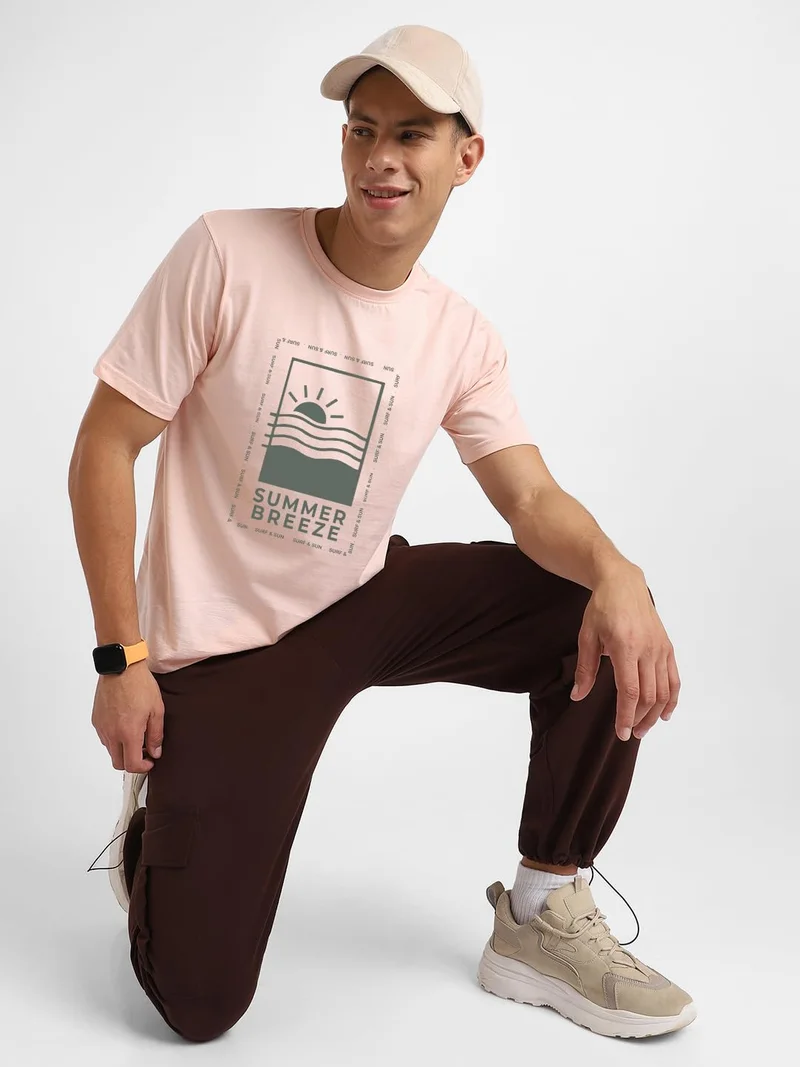 NOBERO Men's Pink Graphic T-Shirt for Summer