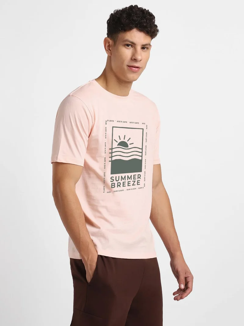 NOBERO Men's Pink Graphic T-Shirt for Summer