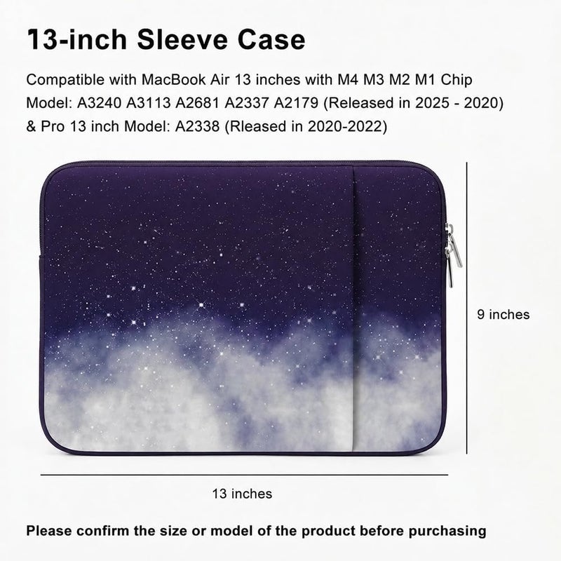 MasiBloom غلاف كمبيوتر محمول لـ MacBook Neo/Air/Pro مقاس 13 بوصة لرقائق A18/M5/M4/M3/M2/M1 2026-2020 A3404 A3449 A3240 مع جيبين، ملحقات حقيبة جهاز لوحي (سماء مرصعة بالنجوم) - Image 2