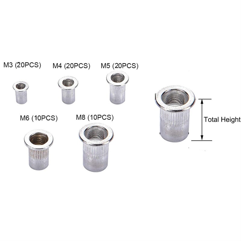 مجموعة أدوات تثبيت صواميل البرشام مكونة من 86 قطعة، تتضمن مفتاح ربط يدوي، ومفتاح ربط ملولب، وصواميل برشام M3/M4/M5/M6/M8 - Image 4