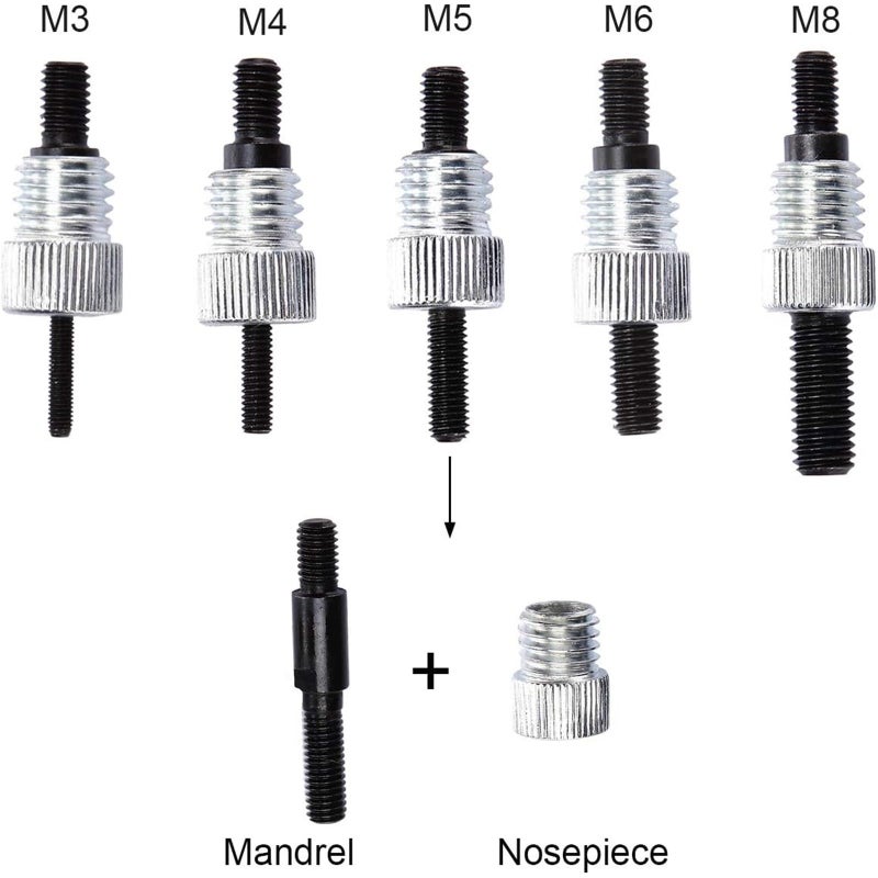 مجموعة أدوات تثبيت صواميل البرشام مكونة من 86 قطعة، تتضمن مفتاح ربط يدوي، ومفتاح ربط ملولب، وصواميل برشام M3/M4/M5/M6/M8 - Image 3