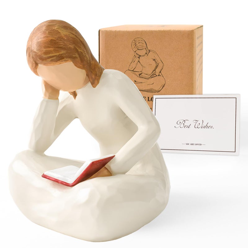 Cuayaes Reading Thinker Statue Book Lover Gifts for Women Readers, Graduates, Students, Teachers, Bookshelf Decor Aesthetic Sculpture Home Decor for Shelves Desk Office Living Room - Image 1