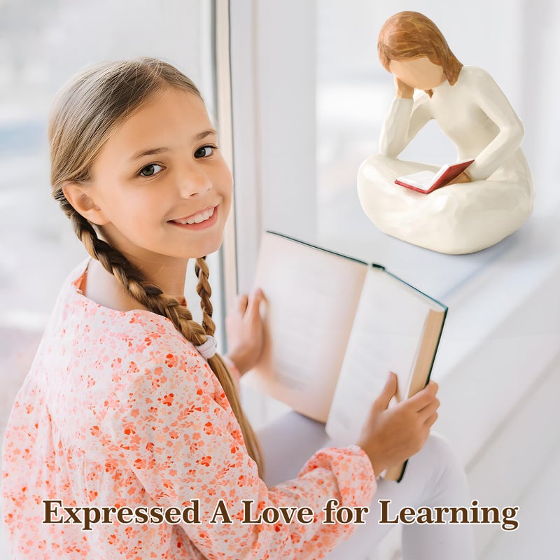 Cuayaes Reading Thinker Statue Book Lover Gifts for Women Readers, Graduates, Students, Teachers, Bookshelf Decor Aesthetic Sculpture Home Decor for Shelves Desk Office Living Room - Image 2