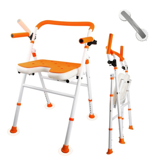 FOLDABLE SHOWER CHAIR FOLDING BATH SHOWER SEAT FOR INSIDE SHOWER MINIMALIST SHOWER CHAIR WITH ARMS AND BACK HEIGHT ADJUSTABLE PORTABLE SAFETY BATH CHAIRS FOR ELDERLY SENIORS DISABLED