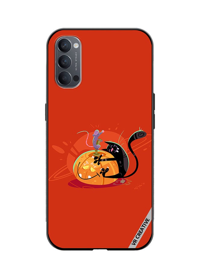 VR CREATIVE Protective Case Cover For Oppo Reno4 Pro 5G Halloween Cat Design Multicolour - Image 1