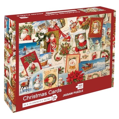 Libeder Christmas Puzzles for Adults 500 PiecesChristmas Cards Collection Jigsaw Puzzle Fun and Challenging Family Game Party Gift Toy for Adults Seniors - Image 1