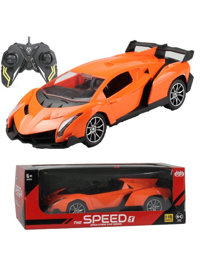 Children's Electric Remote Control Toy Car Wireless Induction Light Remote Control Sports Car Big Gift Box Car Model Toy Car Cross-border-Color:Rambo Remote Control Car-orange-Proportion:1:16 - Image 1