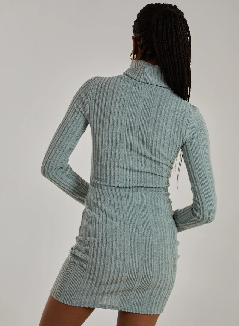 Pink Vanilla Chunky Brushed Rib Roll Neck Dress