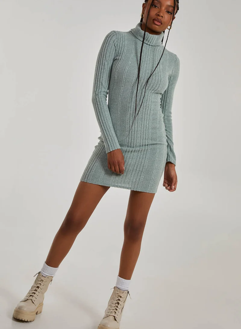 Pink Vanilla  Chunky Brushed Rib Roll Neck Dress for Women | Best Price UAE