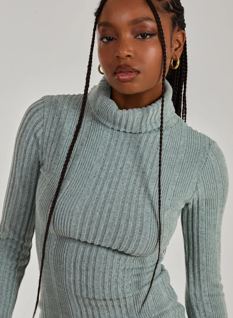 Pink Vanilla  Chunky Brushed Rib Roll Neck Dress for Women | Best Price UAE