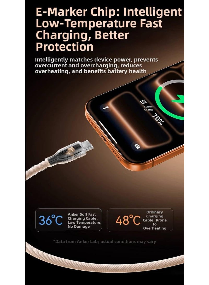 Anker USB-C to USB-C Cable, 3ft (0.9m), 240W Fast Charging, Upcycled-Braided Design, Compatible with MacBook, iPhone, Samsung Galaxy, Google Pixel, (Gold) - Image 5