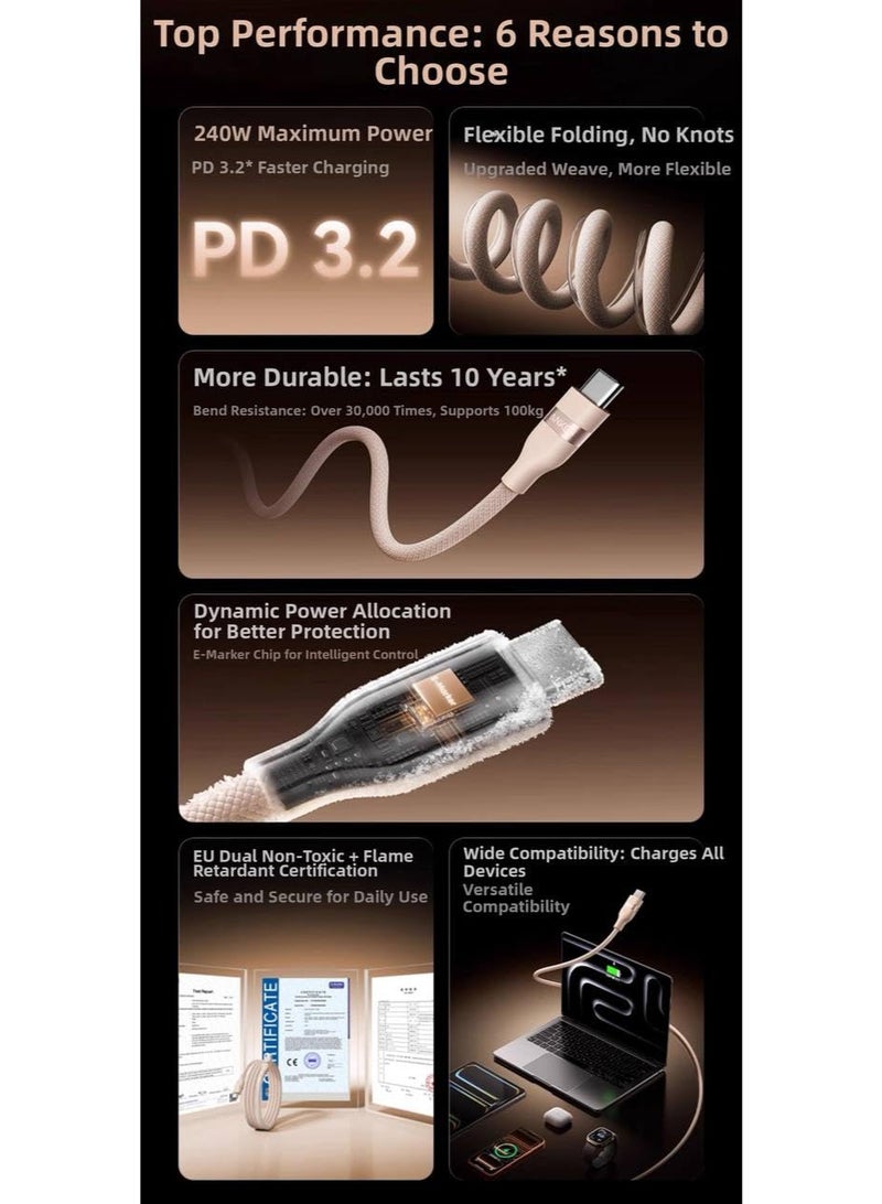 Anker USB-C to USB-C Cable, 3ft (0.9m), 240W Fast Charging, Upcycled-Braided Design, Compatible with MacBook, iPhone, Samsung Galaxy, Google Pixel, (Gold) - Image 2