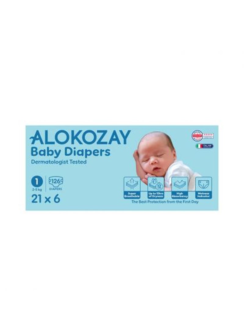 Alokozay Premium Baby Diapers - Size 1 2-5 Kg 6 x 21 Diapers - Image 1