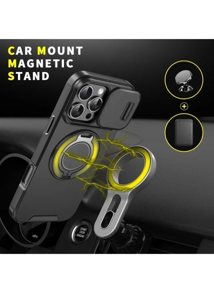 iPhone 16 Pro Max Shockproof Case with Sliding Camera Cover, Magnetic 360° Rotating Ring Holder, Hidden Card Slot, Soft Touch Design & Full Corner Protection - Image 4