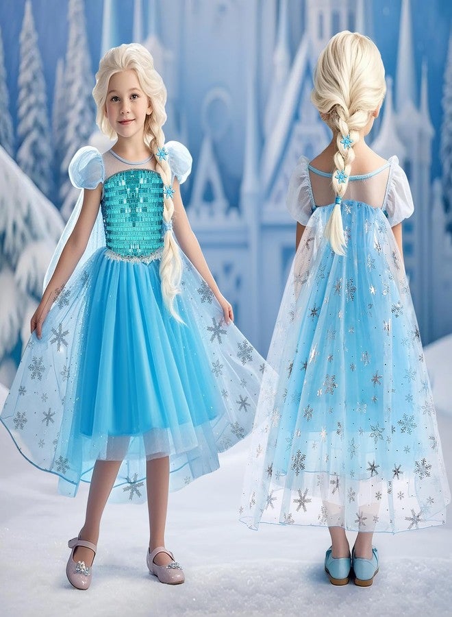 G.C Girls Light Up Elsa Dress Costume with Cape Kids Elsa Wig Crown Wand Toys Toddler Princess Dress Up Outfit Halloween Cosplay Birthday Party Gifts - Image 2