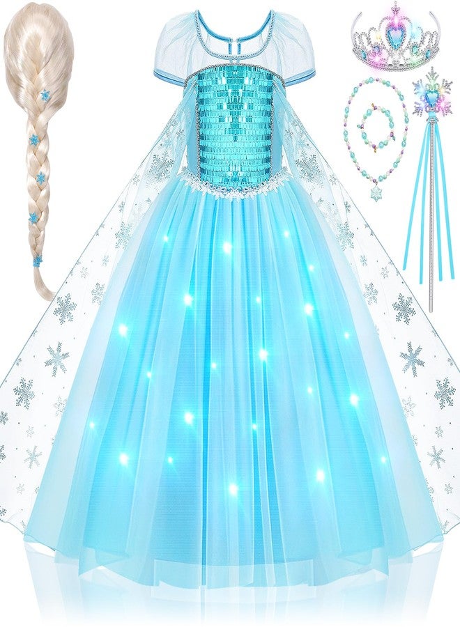 G.C Girls Light Up Elsa Dress Costume with Cape Kids Elsa Wig Crown Wand Toys Toddler Princess Dress Up Outfit Halloween Cosplay Birthday Party Gifts - Image 1