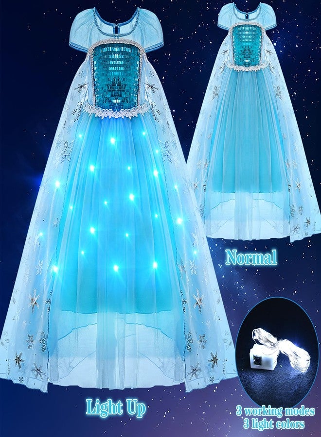 G.C Girls Light Up Elsa Dress Costume with Cape Kids Elsa Wig Crown Wand Toys Toddler Princess Dress Up Outfit Halloween Cosplay Birthday Party Gifts - Image 4