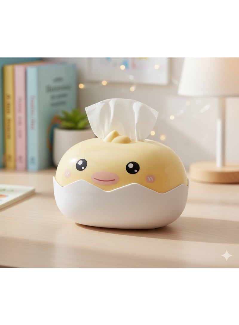 Cute Chick Tissue Box Holder - Kawaii Egg Shell Design - Practical Plastic Tissue Dispenser - Perfect for Kids Room, Office & Car Decor. - Image 1