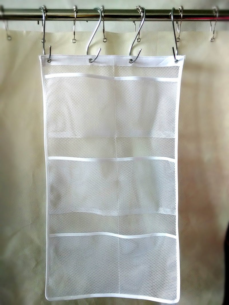 ALYER 6 Storage Pockets Hanging Mesh Shower Caddy,Space Saving Bathroom Accessories and Quick Dry Bath Organizer,White - Image 2