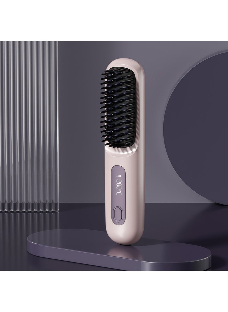 مكواة فرد شعر لاسلكية، مكواة فرد شعر أيونية سيراميكية صغيرة محمولة 2 في 1، فرشاة ساخنة سريعة التسخين في 20 ثانية و3 إعدادات لدرجة الحرارة ومضادة للحروق - Image 1