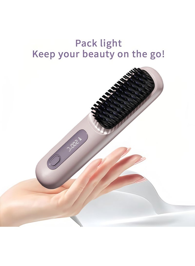 مكواة فرد شعر لاسلكية، مكواة فرد شعر أيونية سيراميكية صغيرة محمولة 2 في 1، فرشاة ساخنة سريعة التسخين في 20 ثانية و3 إعدادات لدرجة الحرارة ومضادة للحروق - Image 2