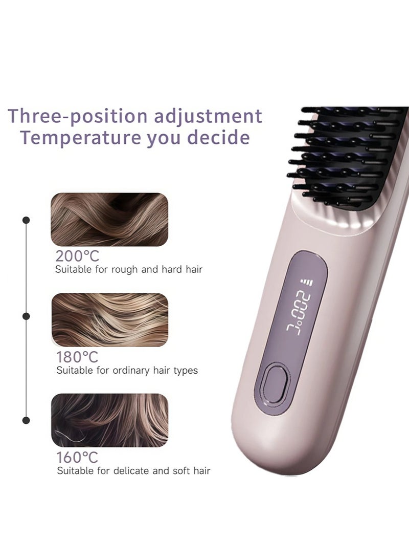 مكواة فرد شعر لاسلكية، مكواة فرد شعر أيونية سيراميكية صغيرة محمولة 2 في 1، فرشاة ساخنة سريعة التسخين في 20 ثانية و3 إعدادات لدرجة الحرارة ومضادة للحروق - Image 3