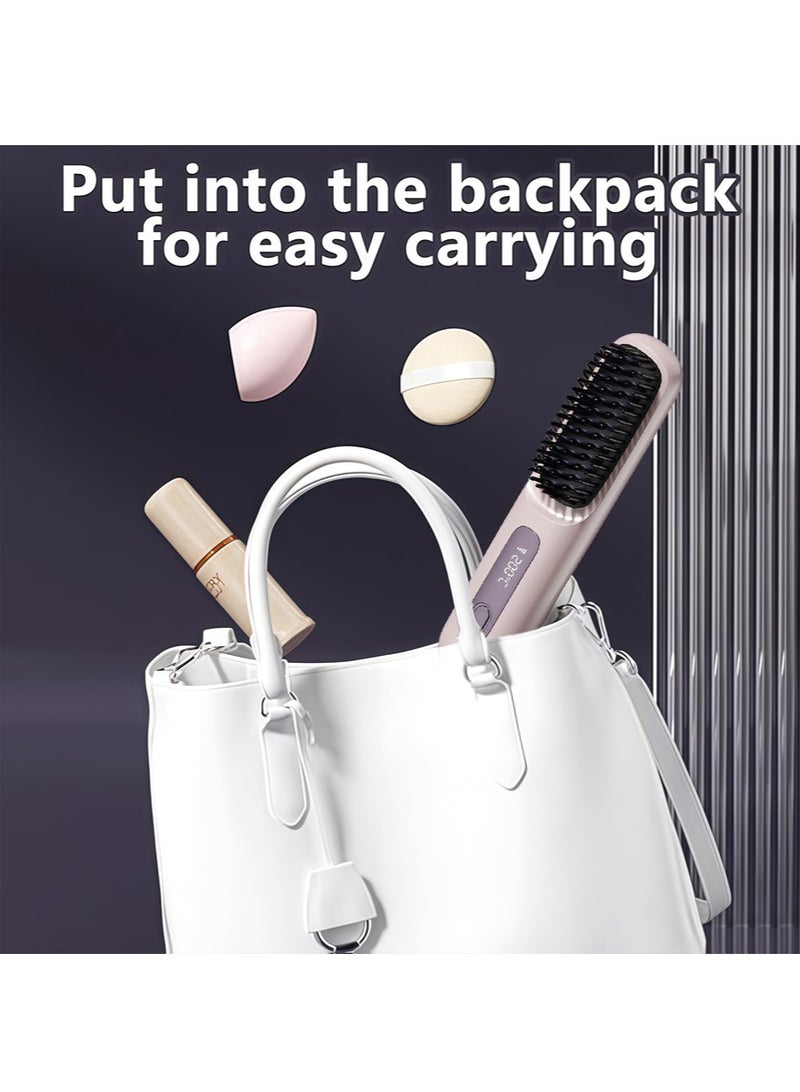 مكواة فرد شعر لاسلكية، مكواة فرد شعر أيونية سيراميكية صغيرة محمولة 2 في 1، فرشاة ساخنة سريعة التسخين في 20 ثانية و3 إعدادات لدرجة الحرارة ومضادة للحروق - Image 5