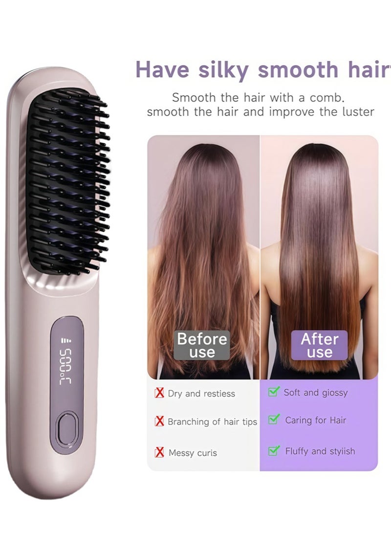 مكواة فرد شعر لاسلكية، مكواة فرد شعر أيونية سيراميكية صغيرة محمولة 2 في 1، فرشاة ساخنة سريعة التسخين في 20 ثانية و3 إعدادات لدرجة الحرارة ومضادة للحروق - Image 4