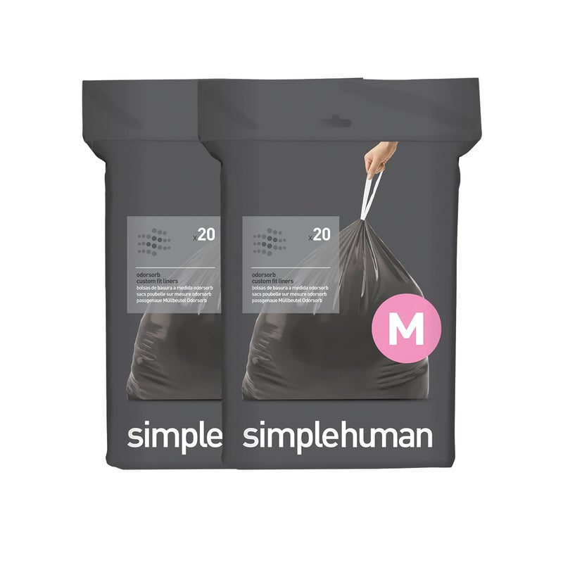simplehuman Code M 40 Count  Genuine Odorsorb Custom Fit Liners  Drawstring Odor Absorbing Trash Bags in Dispenser Packs  45 Liter / 12 Gallon - Image 1