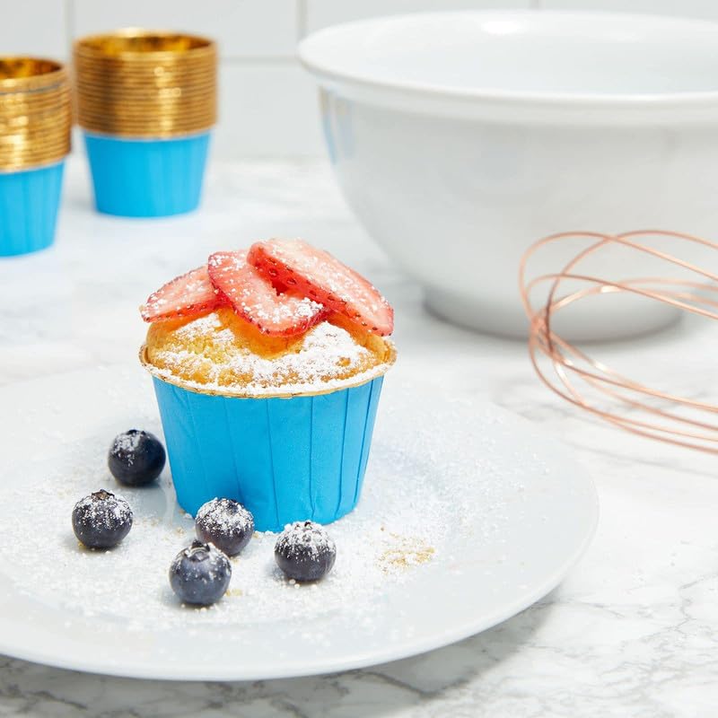 Deera Blue Outer and Gold Color Inner Finish Expandable Muffin Cup Cake Paper Mould - Medium, Pack of 50 - Image 3