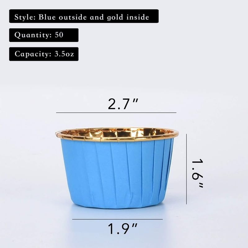 Deera Blue Outer and Gold Color Inner Finish Expandable Muffin Cup Cake Paper Mould - Medium, Pack of 50 - Image 4