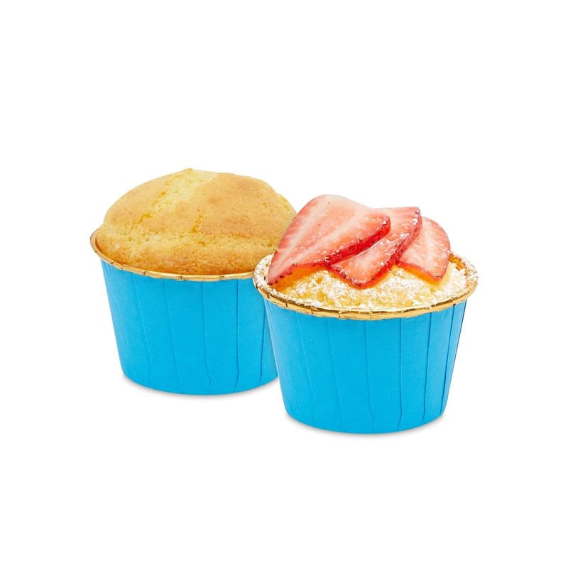 Deera Blue Outer and Gold Color Inner Finish Expandable Muffin Cup Cake Paper Mould - Medium, Pack of 50 - Image 5