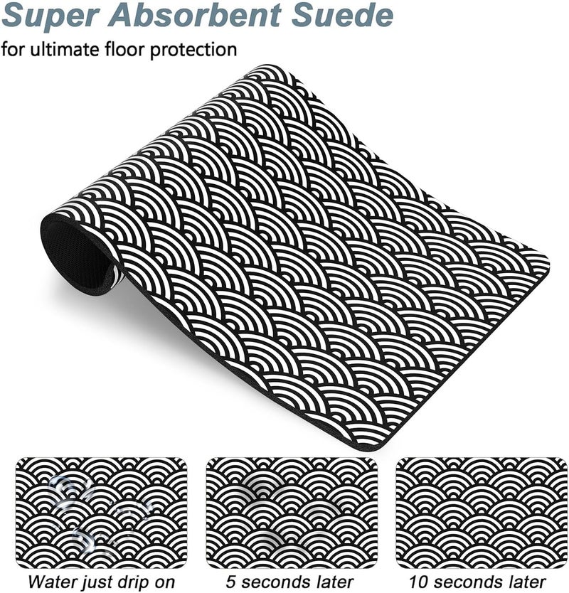 Rnivvi Dog Food Mat, 12" x 19" Absorbent Dog Cat Bowl Mat for Food and Water, Cute Anti-Slip Rubber Pet Feeding Rug Protect Floors, Puppy Placemat for Feeding & Watering Supplies,Gray Rounded Wave - Image 3