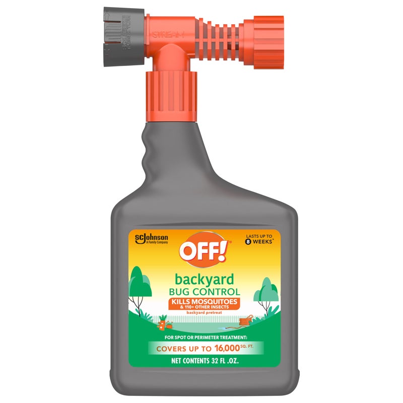 OFF! Backyard Bug Control Pretreat, 32 oz, 1 CT, Outdoor Bug Treatment, Covers up to 16,000 sq. ft., Kills for up to 8 Weeks, with a Convenient Hose Connection - Image 1