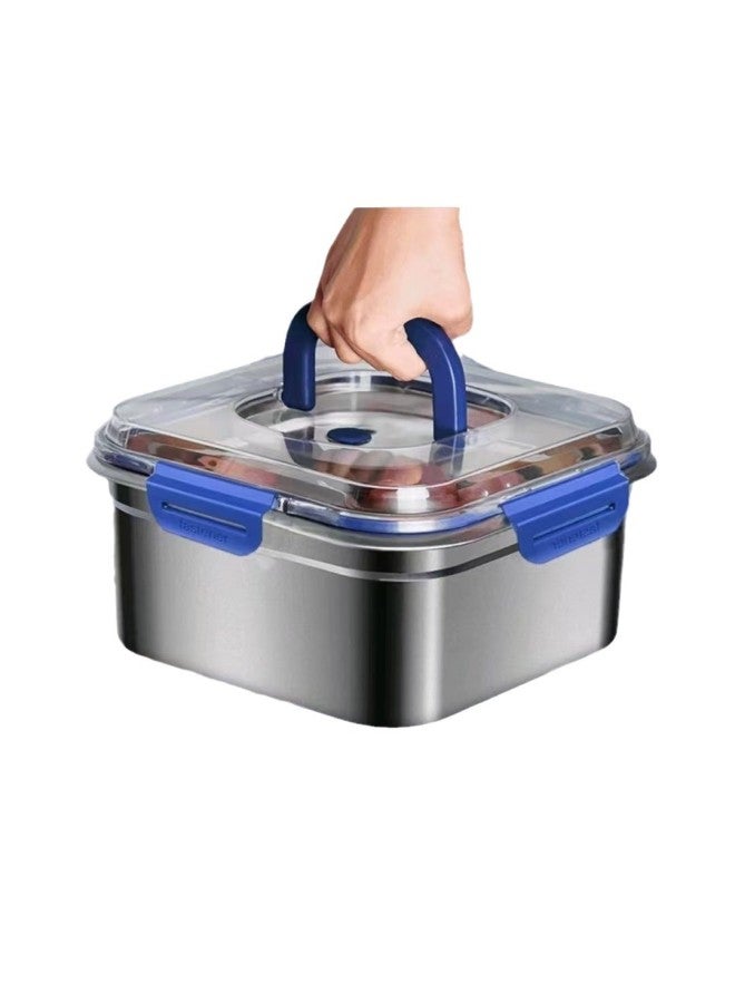 Blue Portable Thickened Stainless Steel Preservation Box Food Grade Sealed Large Capacity Fruit Bento Square Rice Box With Lid-Specifications:1800ML-Color:Blue Handle Seal [1 Pack]  - Image 4