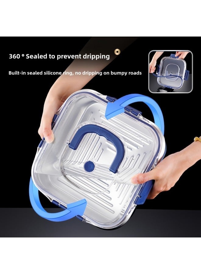 Blue Portable Thickened Stainless Steel Preservation Box Food Grade Sealed Large Capacity Fruit Bento Square Rice Box With Lid-Specifications:1800ML-Color:Blue Handle Seal [1 Pack]  - Image 3