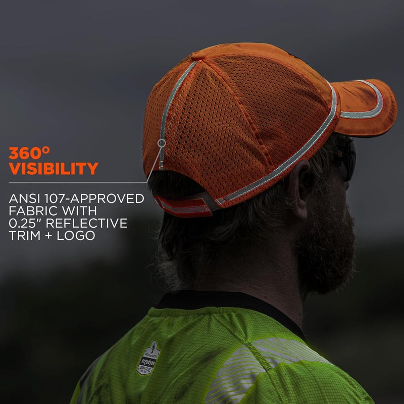 Ergodyne GloWear 8930 High Vis Baseball Hat Breathable Mesh Paneling Reflective Trim for Enhanced VisibilityOrange - Image 2
