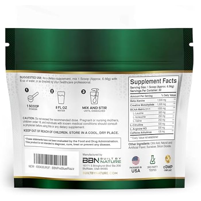 Built by Nature Pre Workout Powder for Men & Women – Preworkout with Creatine for Energy, Focus & Pumps – Sports Nutrition Pre-Workout Supplement – Blue Razz Flavor, 30 Servings - Image 2