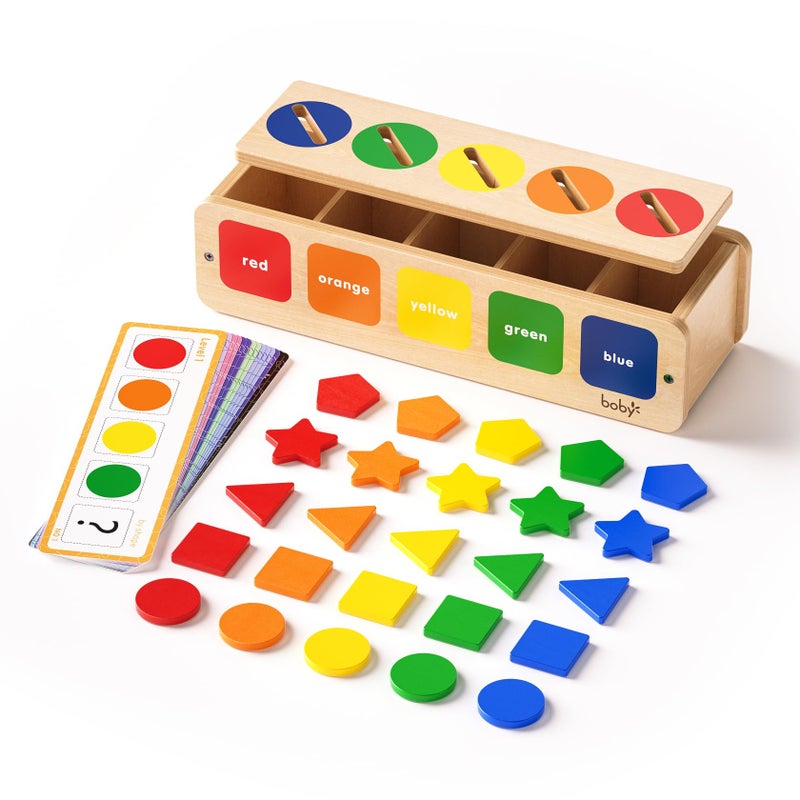 Montessori Sorting Toys 1-3 Years, Wooden Color & Shape Sorter Box, Toddler Sensory Learning