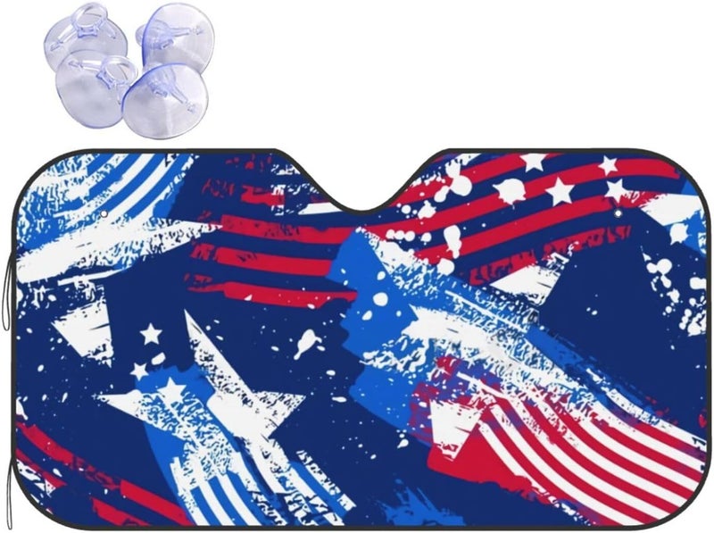 American Flag Car Windshield Sun Shade, Keeps Interior Cool, Foldable Sun Visor Protector, Fits Cars Trucks SUVs Small - Image 1