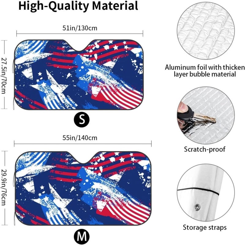 American Flag Car Windshield Sun Shade, Keeps Interior Cool, Foldable Sun Visor Protector, Fits Cars Trucks SUVs Small - Image 4