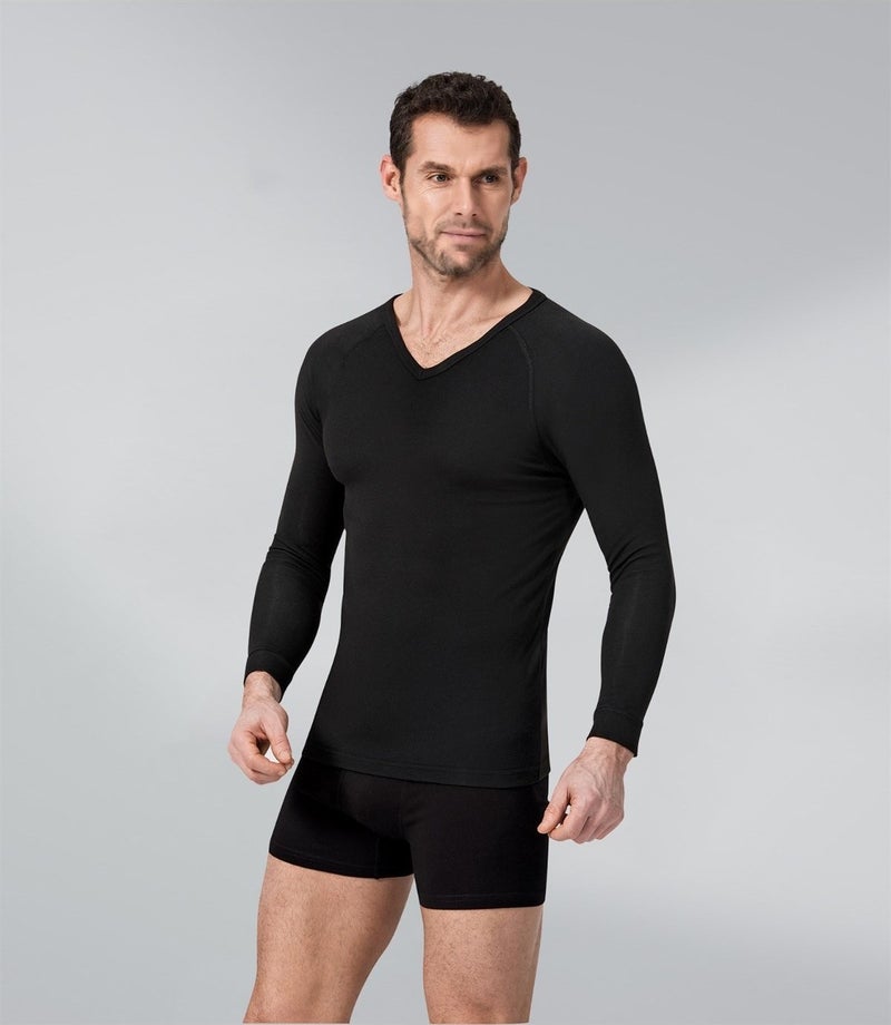 Namaldı 3 Pieces Black Color Thermal V-Neck Long Sleeve Underwear 