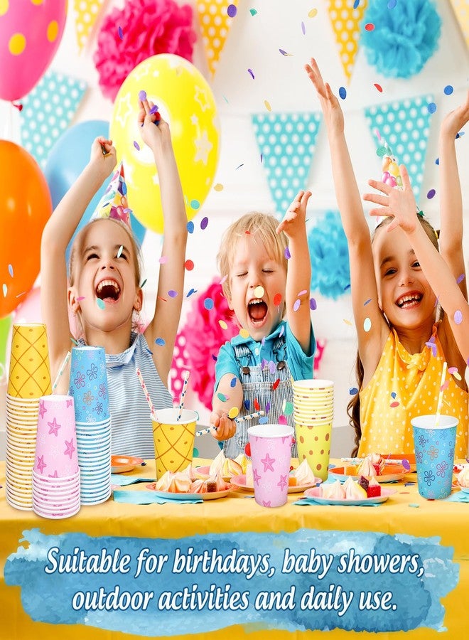 وولاين مجموعة أكواب هدايا حفلات أعياد الميلاد من Whaline، 100 قطعة، مصنوعة من الإسفنج الكرتوني، سعة 9 أونصات، بتصميمات مستوحاة من عالم البحار، والزهور، والفقاعات، ونجم البحر، وأكواب ورقية للشرب، مثالية لحفلات استقبال المولود الجديد. - Image 5