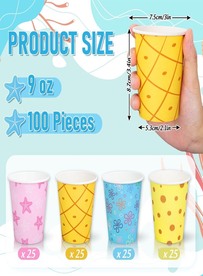 وولاين مجموعة أكواب هدايا حفلات أعياد الميلاد من Whaline، 100 قطعة، مصنوعة من الإسفنج الكرتوني، سعة 9 أونصات، بتصميمات مستوحاة من عالم البحار، والزهور، والفقاعات، ونجم البحر، وأكواب ورقية للشرب، مثالية لحفلات استقبال المولود الجديد. - Image 2