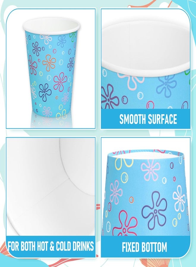 وولاين مجموعة أكواب هدايا حفلات أعياد الميلاد من Whaline، 100 قطعة، مصنوعة من الإسفنج الكرتوني، سعة 9 أونصات، بتصميمات مستوحاة من عالم البحار، والزهور، والفقاعات، ونجم البحر، وأكواب ورقية للشرب، مثالية لحفلات استقبال المولود الجديد. - Image 3