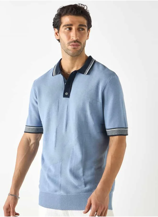 Iconic Iconic Textured Polo T-shirt with Short Sleeves