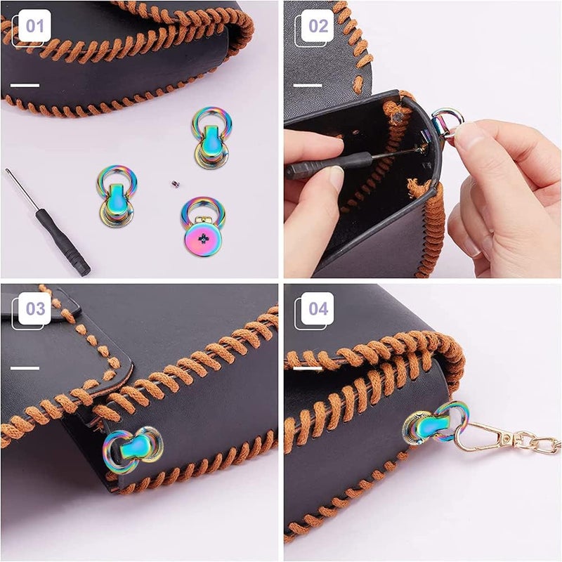 klarako 16pcs Metal Leather Bag Chain Buckle, Rainbow Purse Side Clip Buckle Bag Chain Strap Link Connector with O Ring Head Button Stud Screwback for DIY Handbag Shoulder Strap Shoe Making Accessories - Image 5