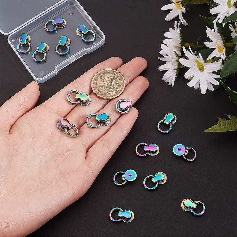 klarako 16pcs Metal Leather Bag Chain Buckle, Rainbow Purse Side Clip Buckle Bag Chain Strap Link Connector with O Ring Head Button Stud Screwback for DIY Handbag Shoulder Strap Shoe Making Accessories - Image 4
