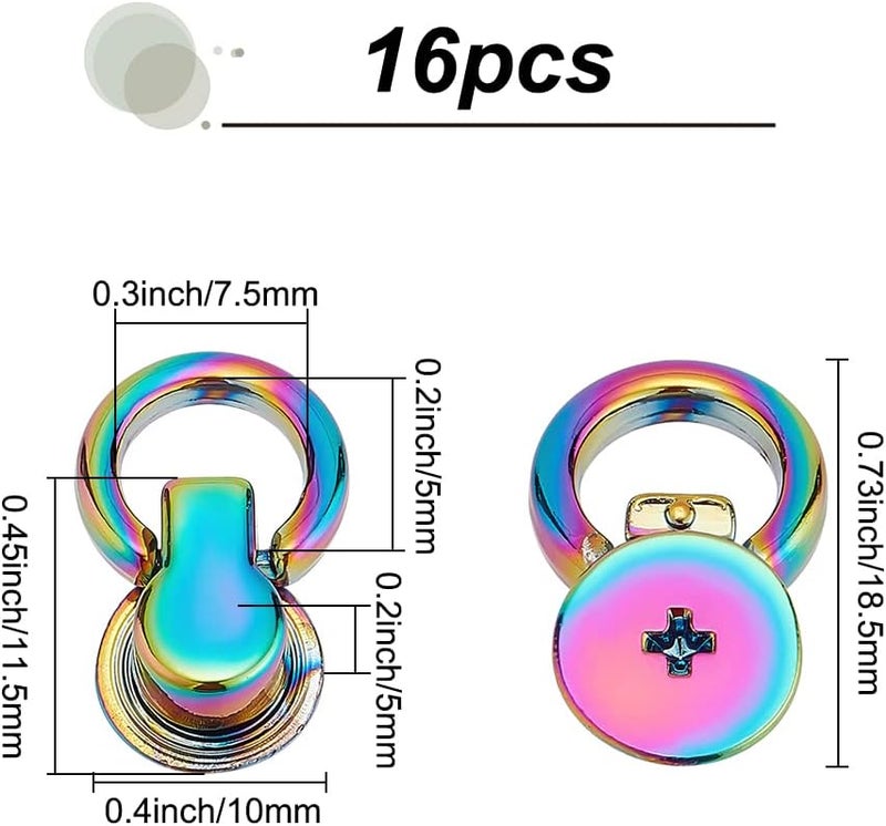 klarako 16pcs Metal Leather Bag Chain Buckle, Rainbow Purse Side Clip Buckle Bag Chain Strap Link Connector with O Ring Head Button Stud Screwback for DIY Handbag Shoulder Strap Shoe Making Accessories - Image 2